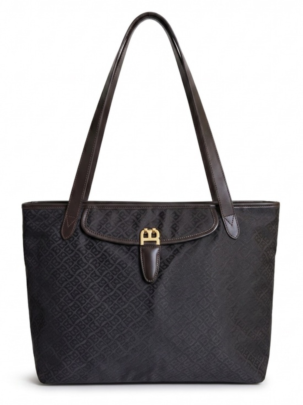 Bally Brown Monogram Jacquard Tote Leather Trim Shoulder Bag